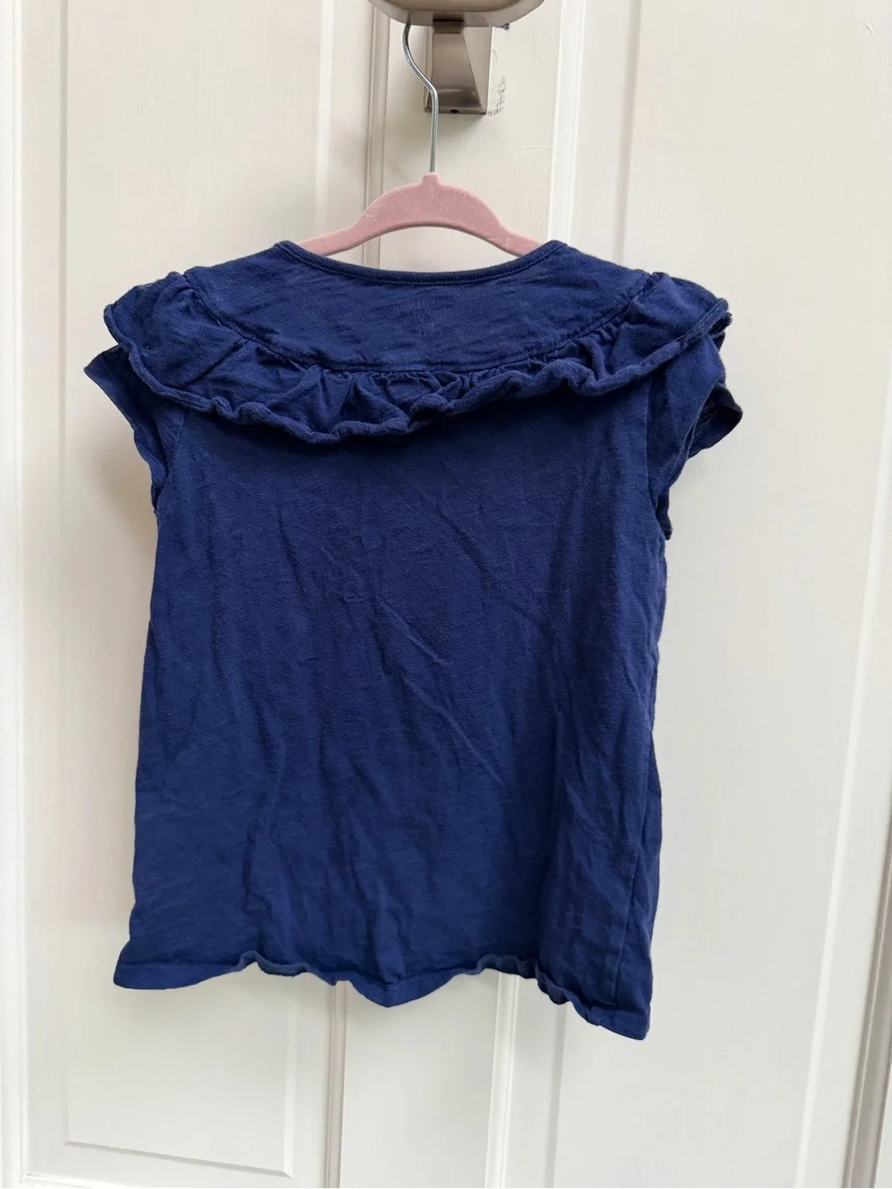 Carter's Girls 4 5 Navy Blue Ruffle-Trim Short Sleeve Tee Shirt Top Blouse